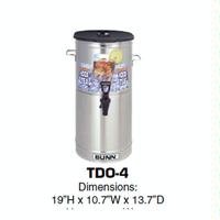 Bunn 341000000 TDO4 Oval Iced Tea Dispenser brewthrough plastic lid side handles 4 gallon capacity Model 341000000