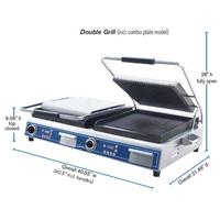 Globe GPGDUE14D Panini Grill Electric 2 14 X 14 Grooved Upper and Lower Grills Cast Iron Plates Timer with 4 Programmable Presets