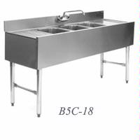 Eagle Group B6C418 Underbar Sink Four Compartments 72 Long x 20 Front to Back 10 x 14 x 10 Deep Bowls 13 Drainboard Left and Right With Faucet 1800 Series