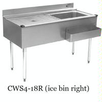 Eagle Group CWS418L Underbar Cocktail Workstation without Cold Plate 48 Length x 20 Front To Back 24 Ice Bin Left 75 Lb Capacity 24 Drain board Right 24 Speedrail 1800 Series