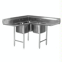 Eagle Group C31424324 Sink 3 Compartments Corner Unit 24 Wide x 24 Front to Back x 1312 Deep Bowls 24 Drainboard Left 24 Drainboard Right 16 Gauge Stainless Top and Bowls