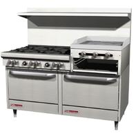 Southbend S60DD2RR Range 60 6 Burners 28000 BTU 24 GriddleBroiler right With Two 26 Ovens 35000 BTU S Series