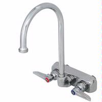 TS Brass B1146 Wall Mount Workboard Faucet With Swivel Gooseneck Nozzle 4 Centers Lever Handles
