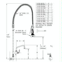 TS Brass B0133A10B08 Faucet Assembly PreRinse 8 Center Wall or Backsplash Mount JetSpray Valve 10 Add on Faucet Wall Bracket