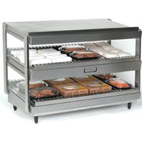 Nemco 648018 Heated Food Display Merchandiser 2 Shelves 18 Length Independent Heat and Light Controls Per Shelf
