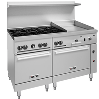 Vulcan 60SS6B24G Range 60W 6 Burners 30000 BTU 24 Manual Griddle Right with Two Standard Ovens Left Oven 23000 BTU Right Oven 35000 BTU NG