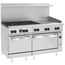 Wolf C60SS6B24G Range 60 Wide Gas 6 Burners 30000 BTU 24 Griddle Top With Manual Controls With Two Ovens
