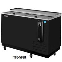Turbo Air TBC50SBN6 Bottle Cooler Capacity 18 12 Oz Bottles or 228 12 Oz Cans Cases 50 Long Stainless Countertop and Lid Black Exterior Super Deluxe Series 