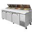 Turbo Air TPR93SDN Refrigerated Counter Deli Pizza Prep Table 3 Doors 93 Length 12 13 Size Pans Casters