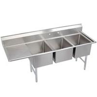 John Boos E3S8162012L18 Sink 3 Compartments 16 Wide x 20 Front to Back x 12 Deep Bowls 18 Drainboard Left 18 Gauge E Series