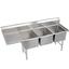 John Boos E3S8162012L18 Sink 3 Compartments 16 Wide x 20 Front to Back x 12 Deep Bowls 18 Drainboard Left 18 Gauge E Series