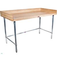 John Boos DNB09X Bakers Table Maple Wood Top Backsplash Open Base with Galvanized Side and Rear Rails 30 x 72 Length