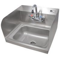 John Boos PBHSW1410PSSLRX Hand Sink Wall Mount 14 Wide x 10 Front to Back 5 Deep Bowl With Splash Mounted Faucet Holes 4 on Center Splash Guards Mounting Bracket NS