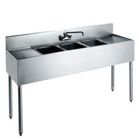 Krowne CS1860 Sink 3 Compartment 14 Wide x 10 Front to Back x 10 Deep Bowls 12 Drainboard Left 12 Drainboard Right Stainless Steel Side and Legs