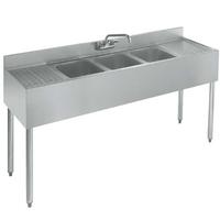 Krowne 1863C Underbar Sink 3 Compartments with 18 Drainboards wFaucet 72 Length 1800 Series